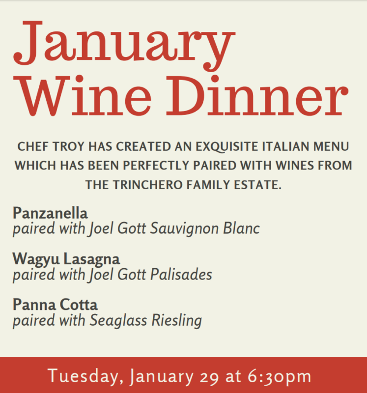 January 29, 2019 Italian Wine Dinner at Almost Home